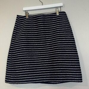Navy/white striped pencil skirt tweed look knee length size 6.